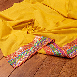 南インドのハーフボーダー・シンプル・コットン布〔幅約110cm〕 - オレンジ系の商品写真