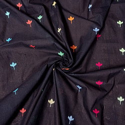〔1m切り売り〕インドのカラフルリーフ模様のシンプルコットン布〔幅約113cm〕 - ブラック系の商品写真