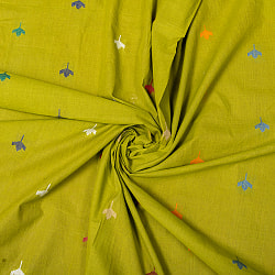 〔1m切り売り〕インドのカラフルリーフ模様のシンプルコットン布〔幅約112.5cm〕 - グリーン系の商品写真