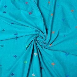 〔1m切り売り〕インドのカラフルリーフ模様のシンプルコットン布〔幅約113cm〕 - ブルーターコイズ系の商品写真