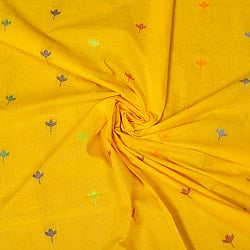 〔1m切り売り〕インドのカラフルリーフ模様のシンプルコットン布〔幅約113cm〕 - イエロー系の商品写真