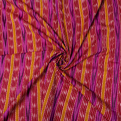 〔1m切り売り〕インドの伝統絣織り布　イカット織り生地　〔幅約111cm〕 - えんじ×パープル系の商品写真