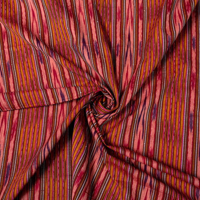 〔1m単位切り売り〕インドの伝統絣織り布　イカット織り生地　〔幅約112cm〕 - ブラウン系の写真イカット,かすり織り,絣,切り売り,量り売り布,アジア布 量り売り,手芸,裁縫,生地,アジアン,ファブリック