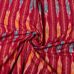 〔1m切り売り〕インドの伝統絣織り布　イカット織り生地　〔幅約111cm〕 - えんじ系の商品写真