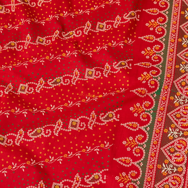 〔1m切り売り〕グジャラートの絞り染めモチーフ布〔幅約105.5cm〕 - レッド系 4 - インドならではの布ですね。