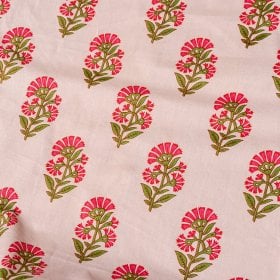 〔1m単位切り売り〕伝統息づく南インドから フラワー模様布〔幅約104cm〕 - ホワイトベージュ系(MB-RSCLTH-1085)