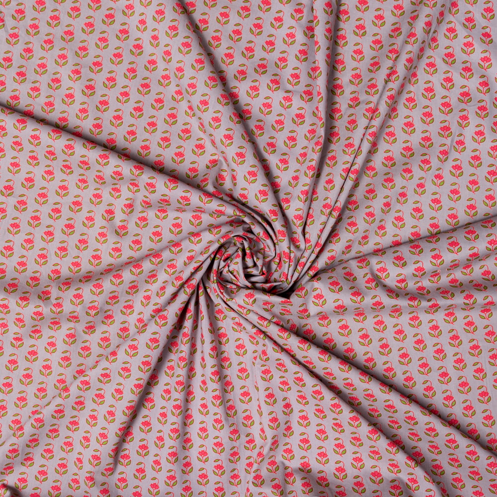 〔1m切り売り〕南インドの小花柄布〔幅約104cm〕 - グレー系1枚目の説明写真です