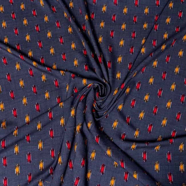 〔1m切り売り〕南インドの絣織り風パターン布〔幅約109cm〕 - ダークグレー系 5 - 生地の拡大写真です。とても良い風合いです。
