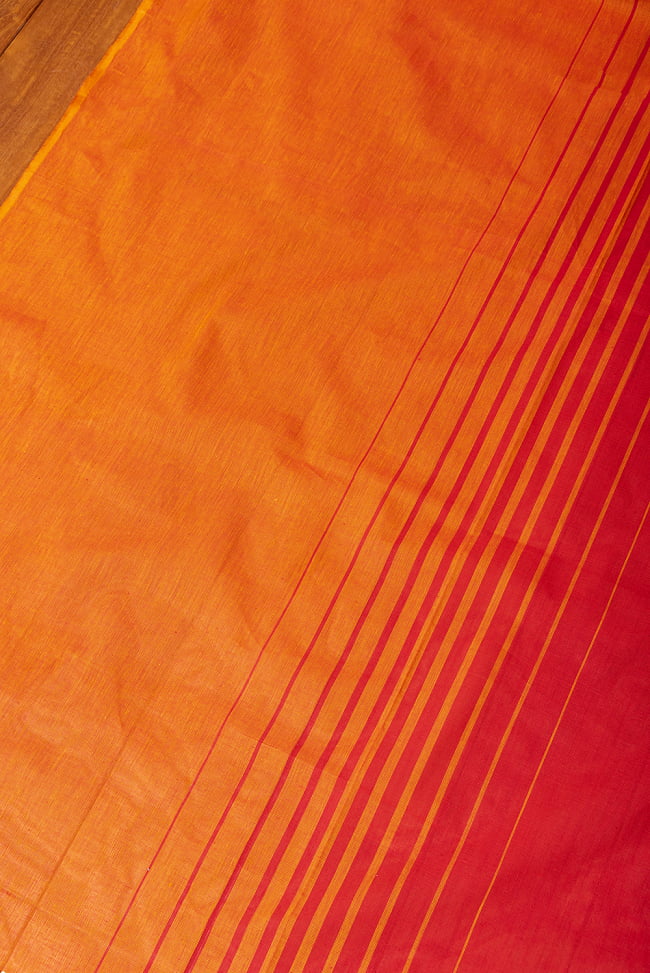 〔1m切り売り〕南インドのバイカラーセンターストライプ布〔幅約110cm〕 - オレンジ×えんじ系 3 - 1mの長さごとにご購入いただけます。