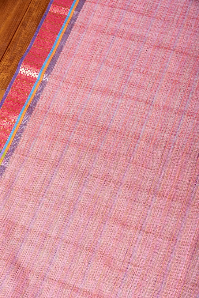 〔1m単位切り売り〕南インドのハーフボーダーコットンクロス〔幅約108cm〕 - ピンク系 3 - 1mの長さごとにご購入いただけます。