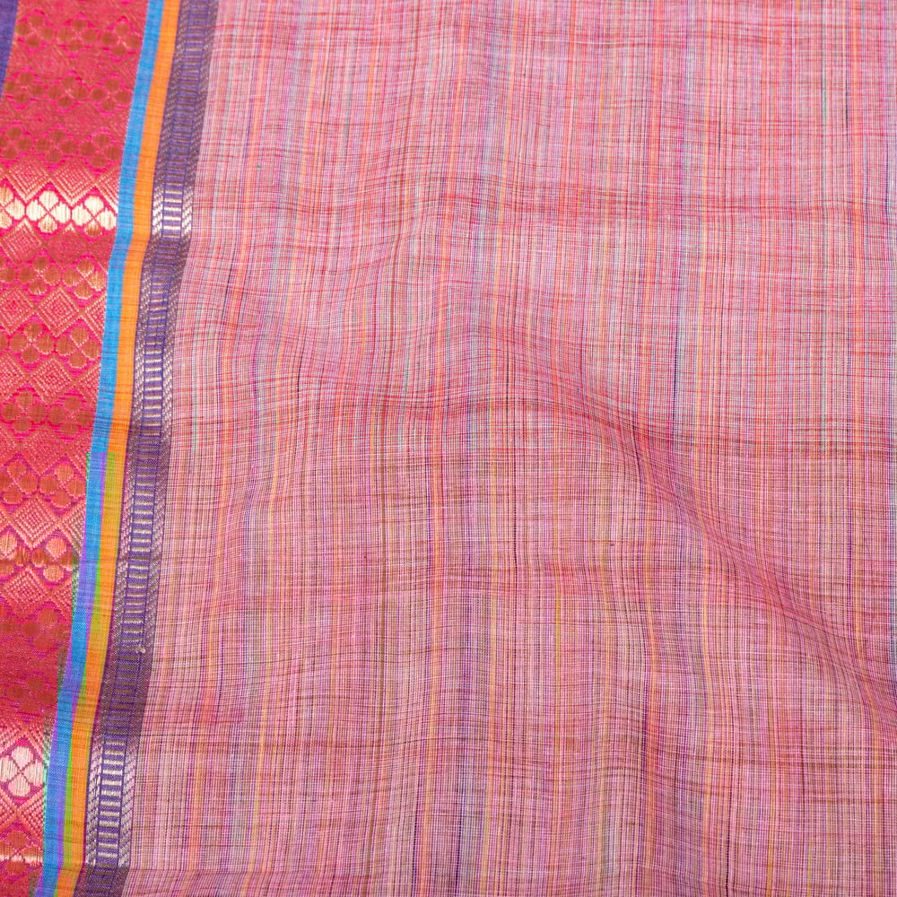 〔1m単位切り売り〕南インドのハーフボーダーコットンクロス〔幅約108cm〕 - ピンク系2枚目の説明写真です