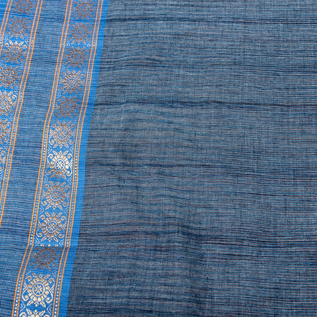 〔1m切り売り〕南インドのハーフボーダーコットンクロス〔幅約109cm〕 - ブルーグレー系 4 - インドならではの布ですね。