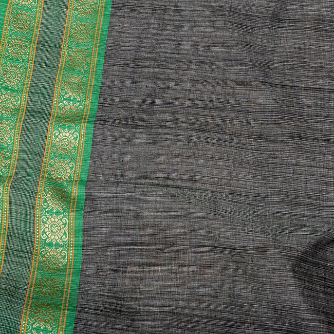 〔1m切り売り〕南インドのハーフボーダーコットンクロス〔幅約109cm〕 - グレー系 4 - インドならではの布ですね。