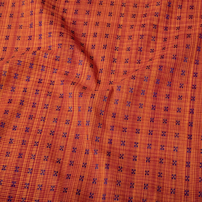 〔1m切り売り〕南インドのシンプルコットン布〔約106cm〕 - えんじ×黄色 4 - インドならではの布ですね。