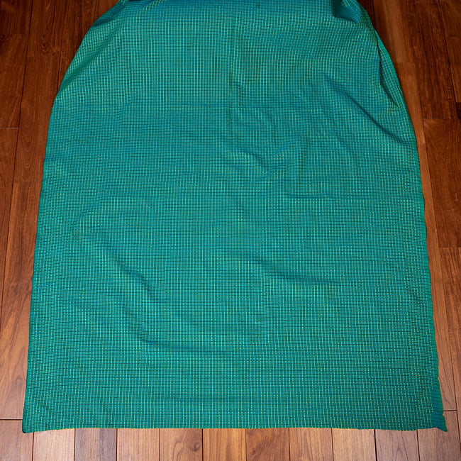 〔1m切り売り〕南インドのシンプルコットン　チェック模様布〔約106cm〕 - グリーン 2 - とても素敵な雰囲気です