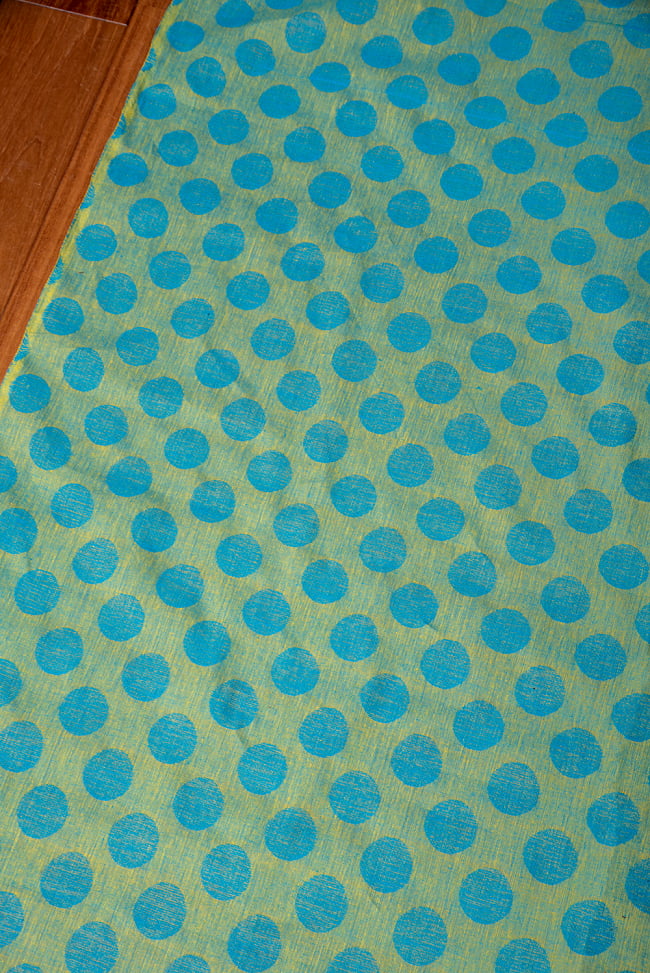 〔1m切り売り〕南インドのコインドット　水玉模様布〔約106cm〕 - 黄色×ブルー 3 - 1mの長さごとにご購入いただけます。