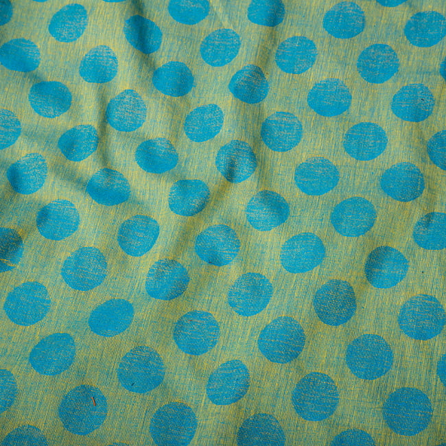 〔1m切り売り〕南インドのコインドット　水玉模様布〔約106cm〕 - 黄色×ブルー 4 - インドならではの布ですね。