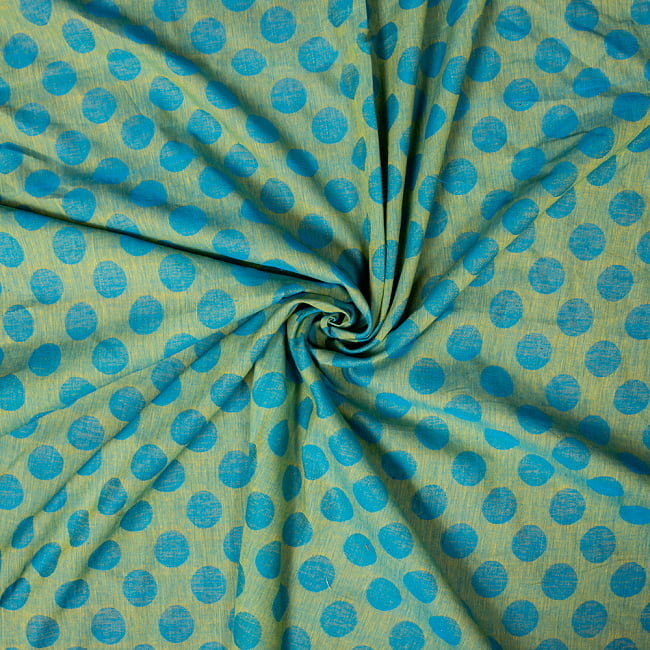 〔1m切り売り〕南インドのコインドット　水玉模様布〔約106cm〕 - 黄色×ブルーの写真1枚目です。インドらしい味わいのある布地です。切り売り,量り売り布,アジア布 量り売り,手芸,裁縫,生地,アジアン,ファブリック,ブロケード