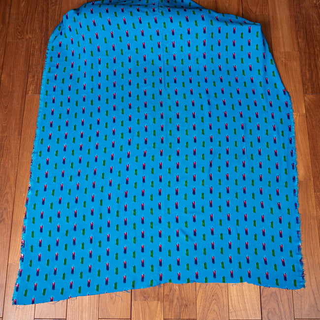 〔1m切り売り〕南インドの絣織り風パターン布〔約106cm〕 - ブルー 2 - とても素敵な雰囲気です