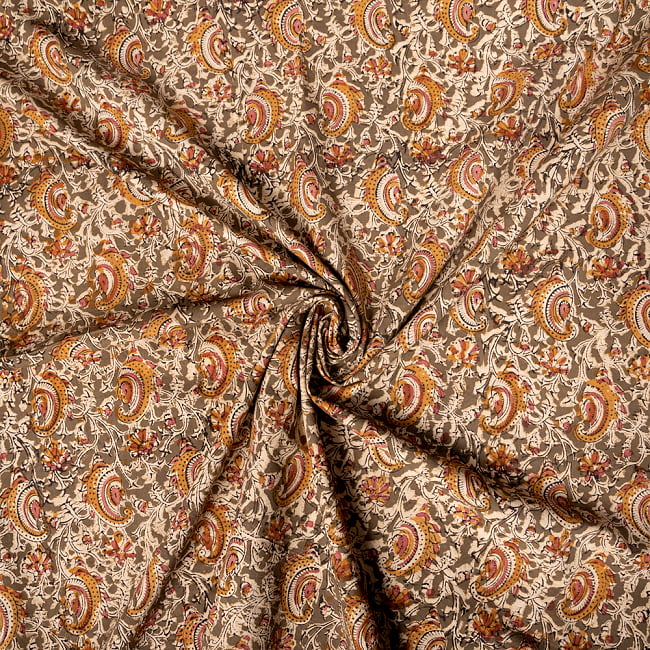 〔1m切り売り〕伝統息づく南インドから　昔ながらの木版染め更紗模様布〔約106cm〕 - グレー 4 - インドならではの布ですね。
