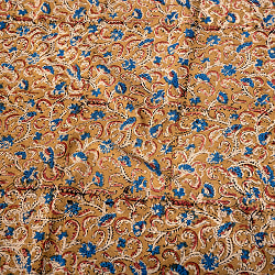 〔1m切り売り〕伝統息づく南インドから　昔ながらの木版染め更紗模様布〔約106cm〕 - 黄土色の商品写真