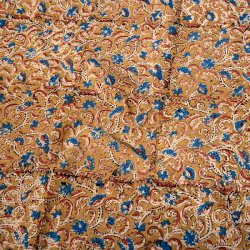 〔1m単位切り売り〕伝統息づく南インドから　昔ながらの木版染め更紗模様布〔約106cm〕 - 黄土色の商品写真