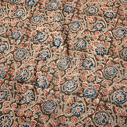〔1m切り売り〕伝統息づく南インドから　昔ながらの木版染め更紗模様布〔約106cm〕 - 黒緑の商品写真