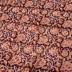 〔1m切り売り〕伝統息づく南インドから　昔ながらの木版染め更紗模様布〔約106cm〕 - 焦げ茶の商品写真
