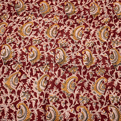 〔1m切り売り〕伝統息づく南インドから　昔ながらの木版染め更紗模様布〔約106cm〕 - 赤茶の商品写真