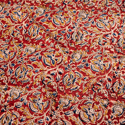 〔1m切り売り〕伝統息づく南インドから　昔ながらの木版染め更紗模様布〔約106cm〕 - レッドの商品写真