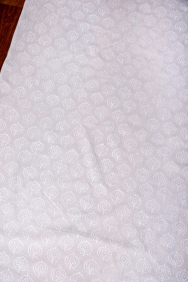 〔1m単位切り売り〕ジャイプル職人手作り サフェードのボタニカルデザイン インド伝統の木版染め更紗生地〔幅約106cm〕 3 - 1mの長さごとにご購入いただけます。