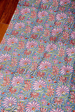 〔1m単位切り売り〕ジャイプル　職人手作り木版染め　色彩美しいボタニカルデザイン　おしゃれ　生地　花柄　テーブルクロス　刺繍素材などへ〔幅約106cm〕 - サブ3