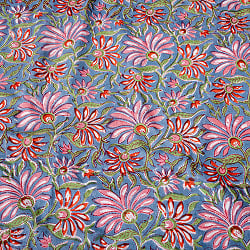 〔1m単位切り売り〕ジャイプル　職人手作り木版染め　色彩美しいボタニカルデザイン　おしゃれ　生地　花柄　テーブルクロス　刺繍素材などへ〔幅約106cm〕 - サブ4