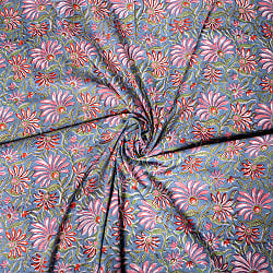 〔1m単位切り売り〕ジャイプル　職人手作り木版染め　色彩美しいボタニカルデザイン　おしゃれ　生地　花柄　テーブルクロス　刺繍素材などへ〔幅約106cm〕 - サブ5