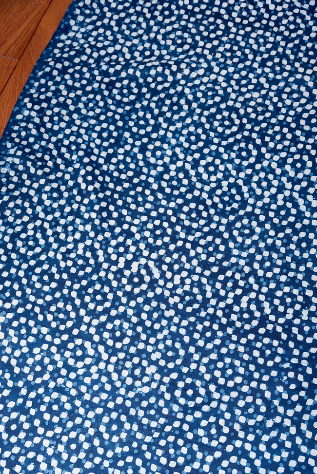〔1m切り売り〕伝統息づく南インドから　昔ながらの木版インディゴ藍染布 - ドット格子模様〔幅約116cm〕 3 - とても素敵な雰囲気