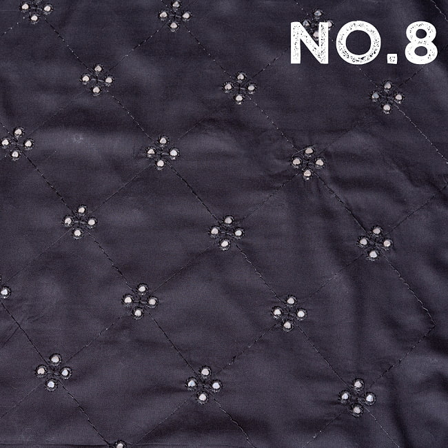 〔1m切り売り〕〔各色あり〕インドの伝統模様布 ミラーワーク系ファブリック〔幅約111cm〕 16 - No.8　ブラック