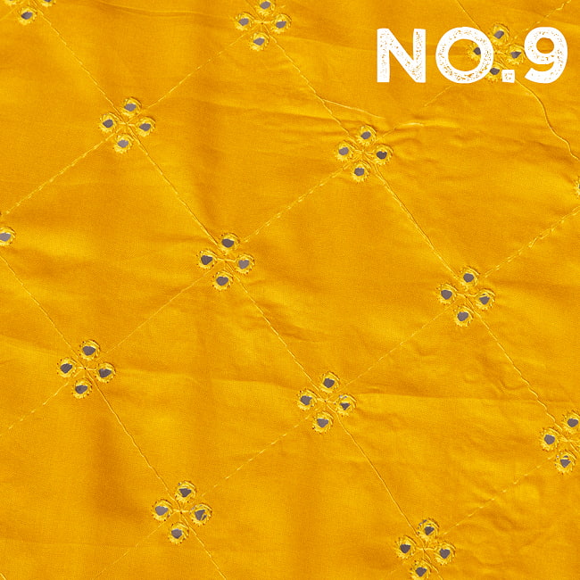 〔1m切り売り〕〔各色あり〕インドの伝統模様布 ミラーワーク系ファブリック〔幅約111cm〕 17 - No.9　イエロー