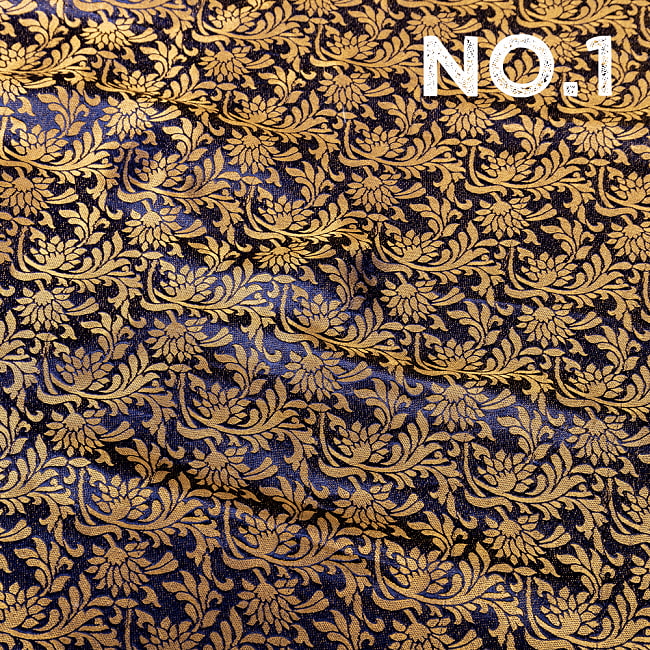 〔1m切り売り〕〔各色あり〕インドの伝統模様布　光沢感のある更紗模様〔幅約117cm〕 9 - No.1　パープル