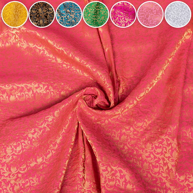 〔1m切り売り〕〔各色あり〕インドの伝統模様布　光沢感のある更紗模様〔幅約108.5cm〕の写真