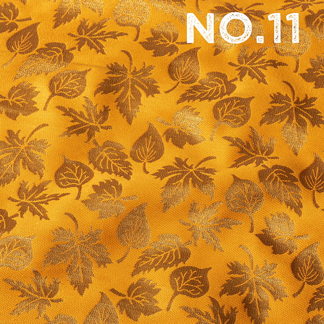 〔1m切り売り〕〔各色あり〕インドの伝統模様布　ゴージャスな金糸落ち葉模様〔幅約121cm〕 19 - No.11　オレンジ
