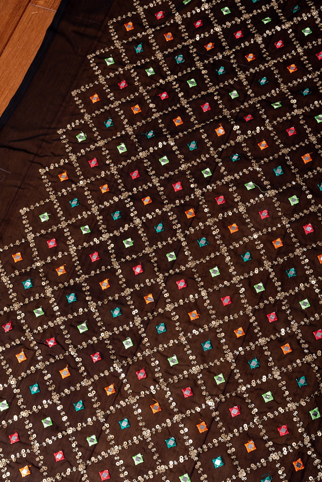 〔1m切り売り〕〔各色あり〕スパンコール格子模様のメッシュ　シースルー生地布〔幅約110.5cm〕 3 - インドならではの布ですね