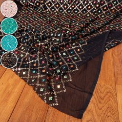 〔1m単位切り売り〕〔各色あり〕スパンコール格子模様のメッシュ シースルー生地布〔幅約110.5cm〕