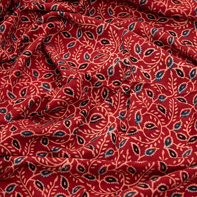 〔約6m 長尺布 5色展開】伝統息づくインドから　昔ながらの木版染めボタニカル柄布 - 幅約107cm 3 - 細部を見てみました。
