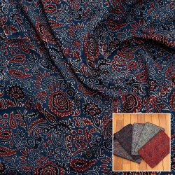 〔約6m 長尺布 5色展開】伝統息づくインドから 昔ながらの木版染め唐草柄布 - 幅約107cm