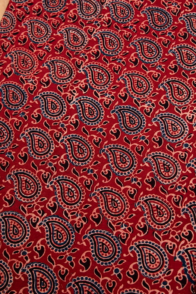 〔約6m 長尺布 5色展開】伝統息づくインドから　昔ながらの木版染めペイズリー柄布 - 幅約107cm 13 - 3：赤