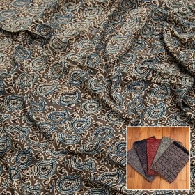 〔約6m 長尺布 5色展開】伝統息づくインドから 昔ながらの木版染めペイズリー柄布 - 幅約107cm(MB-RSCLTH-1311)