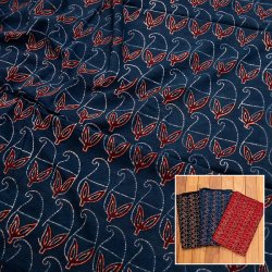 〔約6m 長尺布 3色展開】伝統息づくインドから 昔ながらの木版染めリーフペイズリー柄布 - 幅約107cm