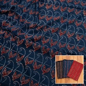 〔約6m 長尺布 3色展開】伝統息づくインドから 昔ながらの木版染めリーフペイズリー柄布 - 幅約107cm(MB-RSCLTH-1312)