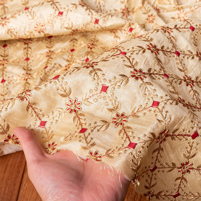 〔1m単位切り売り〕インドの伝統ザルドジ刺繍スタイルの更紗模様布〔107cm〕 6 - 生地の拡大写真です