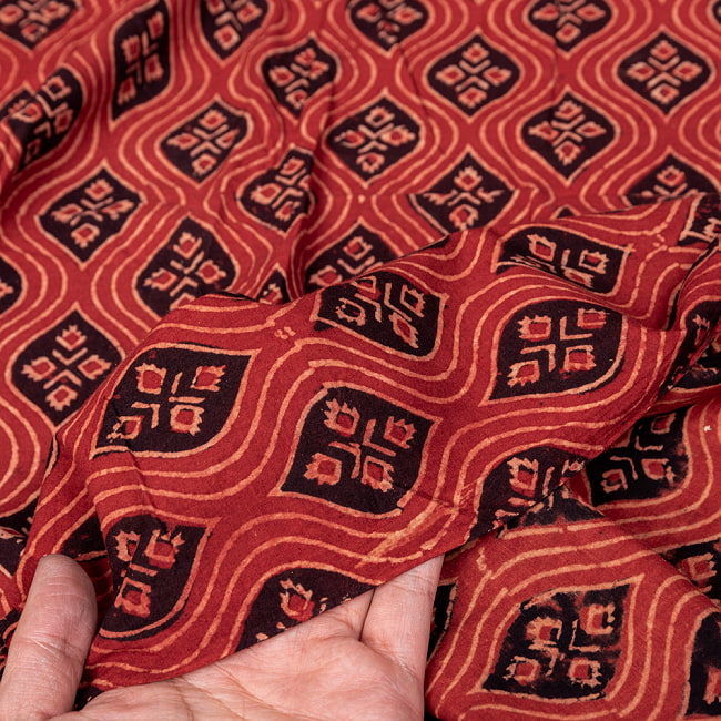 〔1m切り売り〕アジュラックプール村からやってきた　昔ながらの木版染め伝統模様布〔幅約112cm〕 - 赤系 6 - ハンドメイドならではの、とても良い風合いです。
